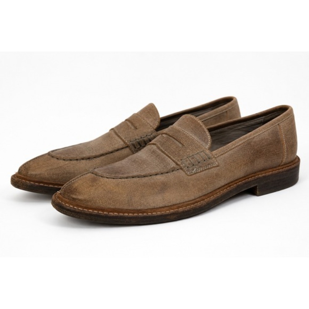 Brunello‎ Cucinelli Mens Brown Textured Leather Penny Loafers Made in Italy 39